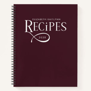 Modern Elegant Custom Burgundy Recipes Notebook