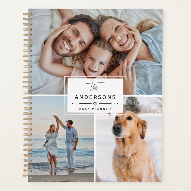 Modern Elegant Custom Family 4 Photo Collage 2026 Planner (Front)
