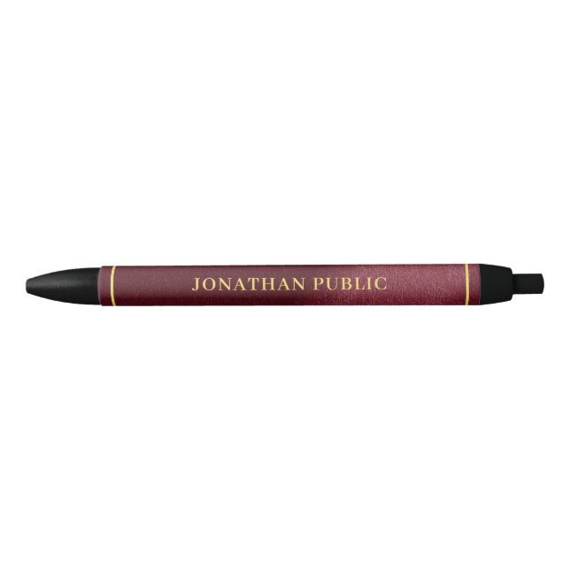 Modern Elegant Custom Gold Name Template Black Ink Pen (Front)