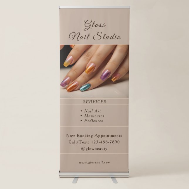 Modern Elegant Custom Nail Retractable Banner (Front)