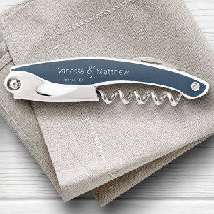 Modern Elegant Custom Name Wedding Date Corkscrew