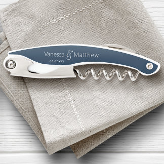 Modern Elegant Custom Name Wedding Date Corkscrew