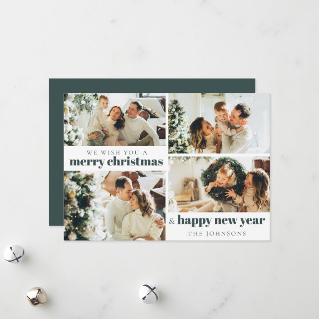 Modern Elegant Custom Photo Christmas Dark Green Holiday Card (Front/Back In Situ)