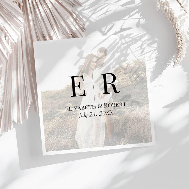 Modern Elegant Custom Photo Monogram Wedding Napkin (Modern Elegant Custom Photo Monogram Wedding Napkins on a sunny white table.)
