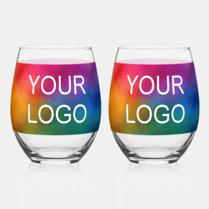 Modern Elegant Custom Template Business Logo Stemless Wine Glass