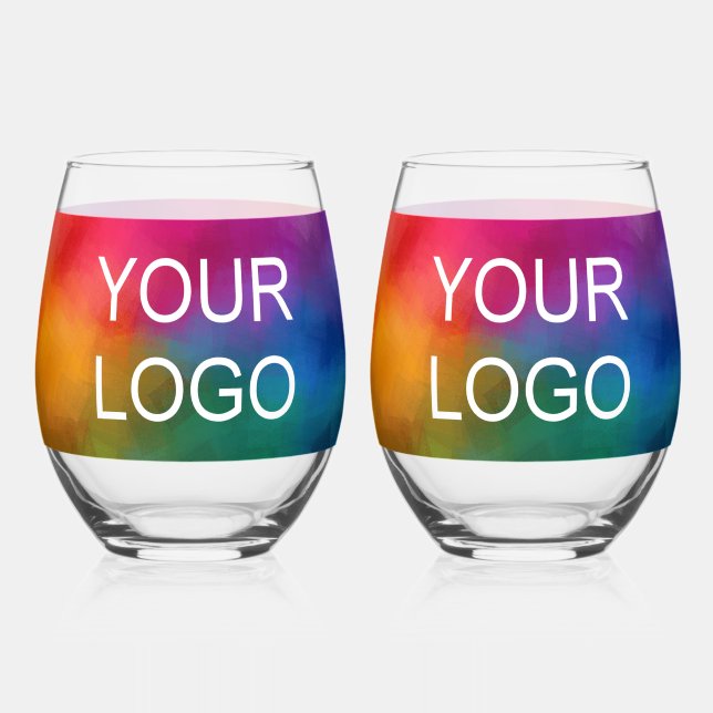 Modern Elegant Custom Template Business Logo Stemless Wine Glass (Front)