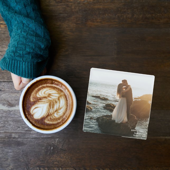 Modern Elegant Custom Wedding Photography Glass Coaster (Creator Uploaded)