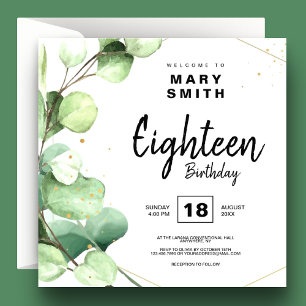 Modern Elegant Cute Eighteenth 18th Birthday Party Invitation