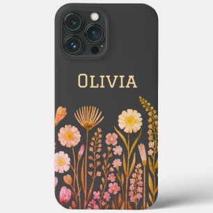 Modern elegant cute girly simple wildflowers iPhone 13 pro max case
