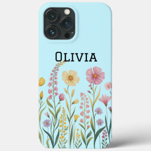 Modern elegant cute girly simple wildflowers iPhone 13 pro max case