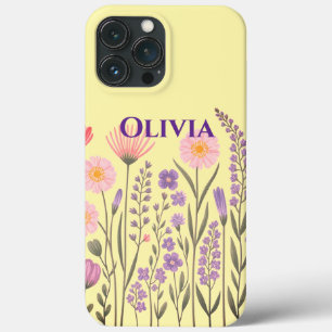 Modern elegant cute girly simple wildflowers iPhone 13 pro max case