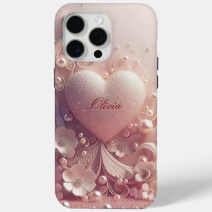 Modern elegant cute pink golden pearls iPhone 15 pro max case