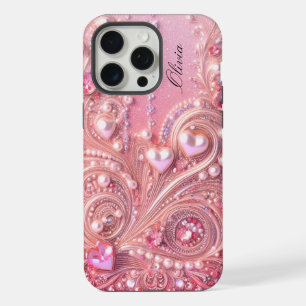 Modern elegant cute pink pearls Valentine’s Day iPhone 15 Pro Max Case