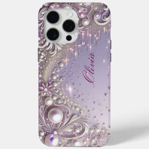 Modern elegant cute purple pearls Valentine’s Day iPhone 15 Pro Max Case
