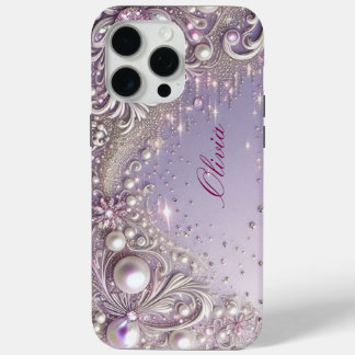 Modern elegant cute purple pearls Valentine’s Day iPhone 15 Pro Max Case
