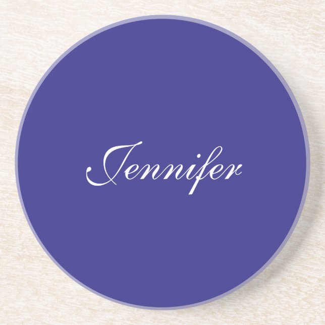 Modern Elegant Cute Unique Deep Blue Calligraphy Coaster (Front)