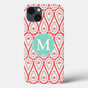 Modern Elegant Damask Coral Paisley Personalised iPhone 13 Case