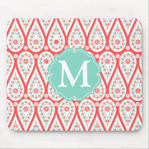 Modern Elegant Damask Coral Paisley Personalised Mouse Mat