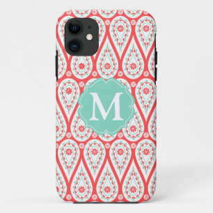 Modern Elegant Damask Coral Paisley Personalized iPhone 11 Case