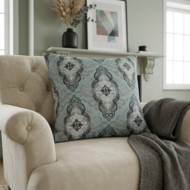 Modern Elegant Damask Pattern Light Blue Cushion (Creator Uploaded)