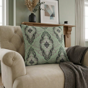 Modern Elegant Damask Pattern Sage Green Cushion