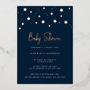 Modern Elegant Dark Blue Stars Parents Baby Shower