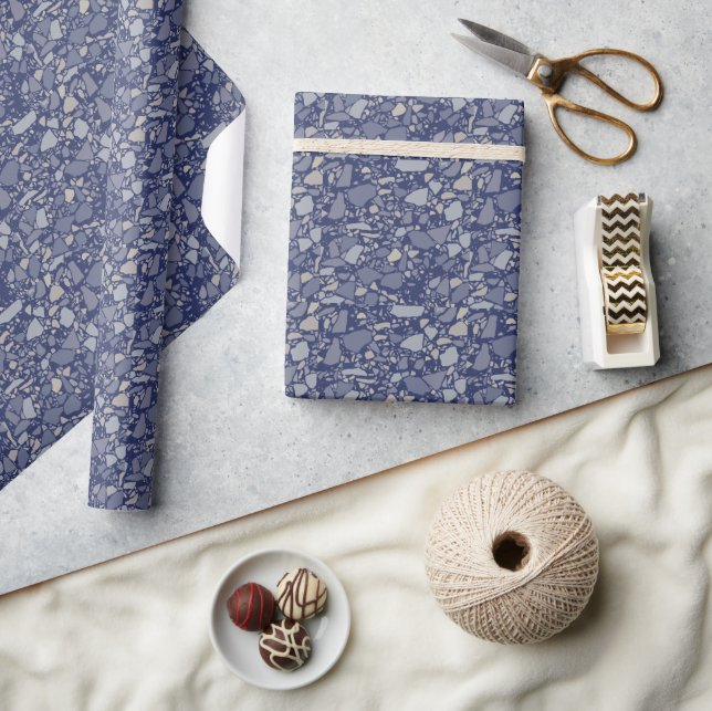 Modern Elegant Dark Blue Terrazzo Effect Tile Wrapping Paper (Crafts)