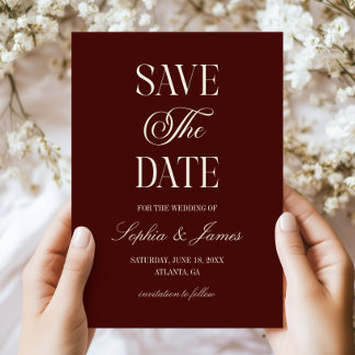 Modern Elegant Dark Burgundy Ivory Wedding Save The Date