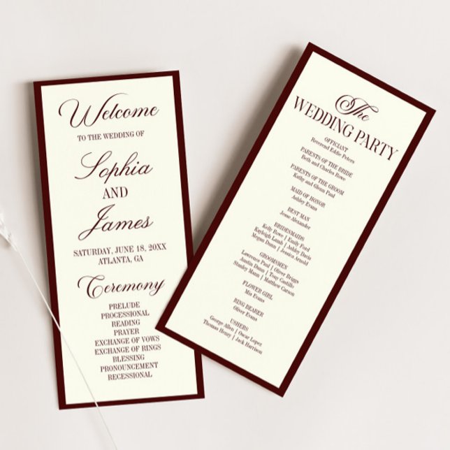 Modern Elegant Dark Burgundy Wedding Programme (Creator Uploaded)