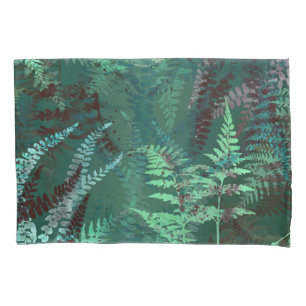 Modern Elegant Dark Emerald Green Ferns Pillowcase