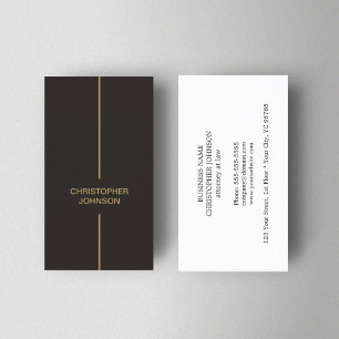 Modern Elegant Dark Faux Gold Line Attorney Business Card