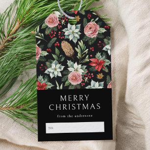 Modern Elegant Dark Floral Christmas Gift Tags