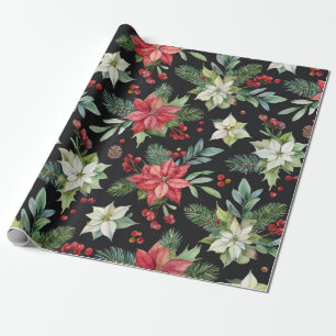 Modern Elegant Dark Floral Christmas Wrapping Paper