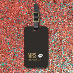 Modern Elegant Dark Golden White Lips Mrs Luggage Tag