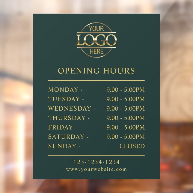 Modern Elegant Dark Green | Business Opening Hours Window Cling (Sheet 2)