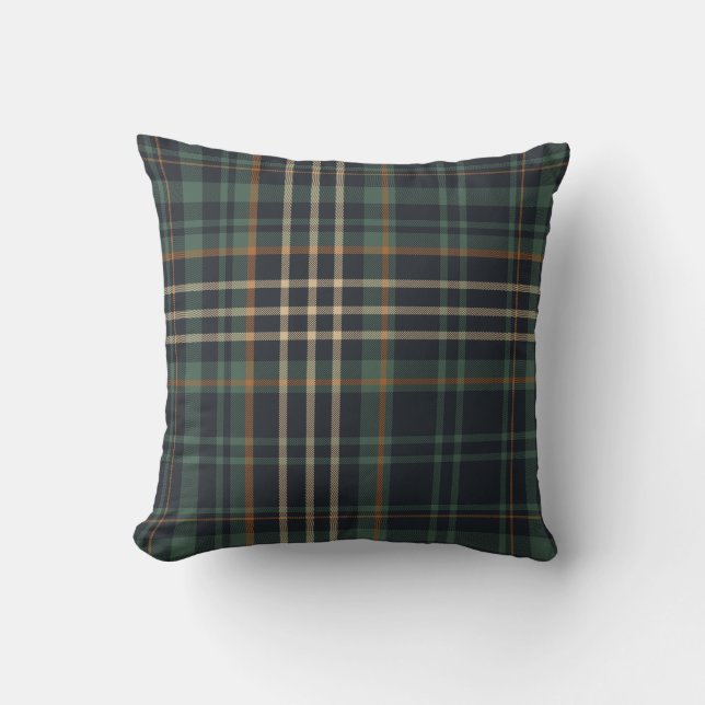 Modern Elegant Dark Green Plaid  Cushion (Front)