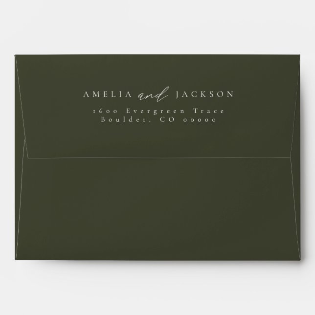 Modern, Elegant Dark Green Return Address Envelope (Back (Top Flap))