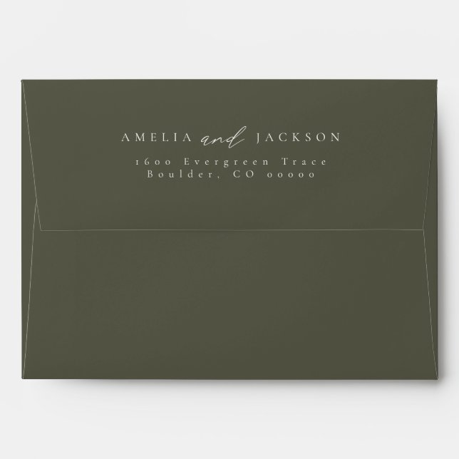 Modern, Elegant Dark Green Return Address Envelope (Back (Top Flap))