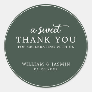 Modern Elegant Dark Green Sweet Thank You Wedding Classic Round Sticker