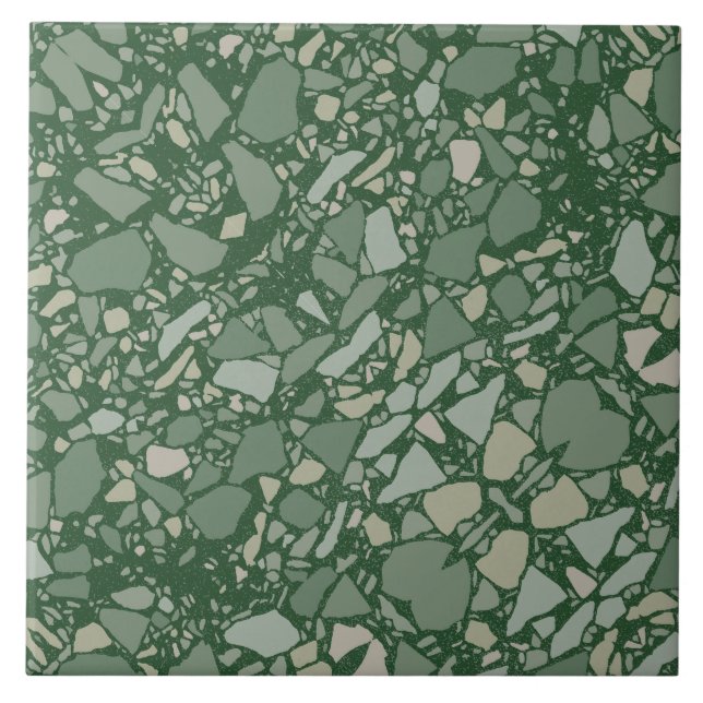 Modern Elegant Dark Green Terrazzo Effect Tile (Front)