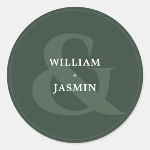 Modern Elegant Dark Green Wedding Classic Round Sticker