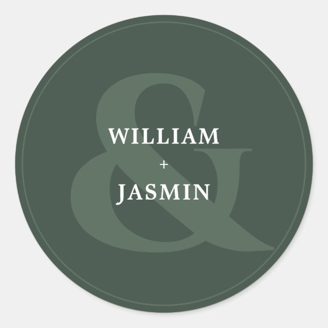Modern Elegant Dark Green Wedding Classic Round Sticker (Front)