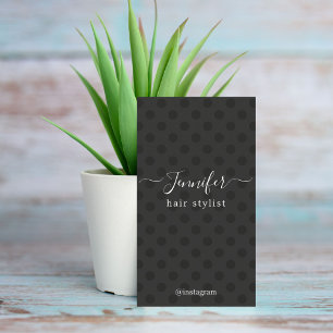 Modern Elegant Dark Grey Black Dots Hair Business Card