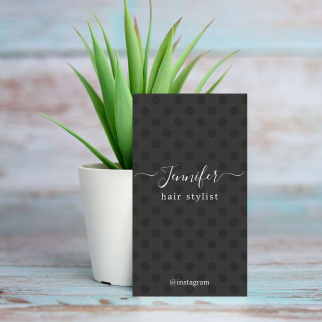 Modern Elegant Dark Grey Black Dots Hair  Business Card (Creator Uploaded)