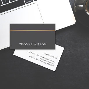 Modern Elegant Dark Grey Faux Gold Line Consultant Business Card
