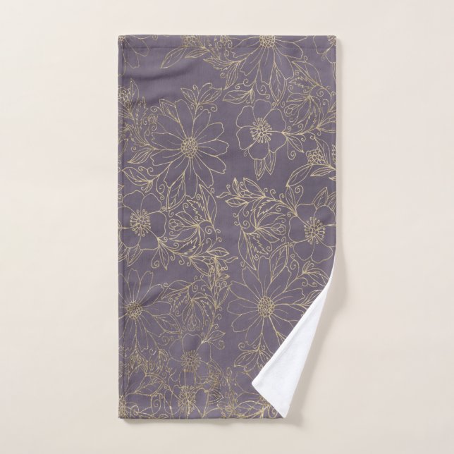 Modern elegant dark lavender chic gold floral hand towel (Hand Towel)