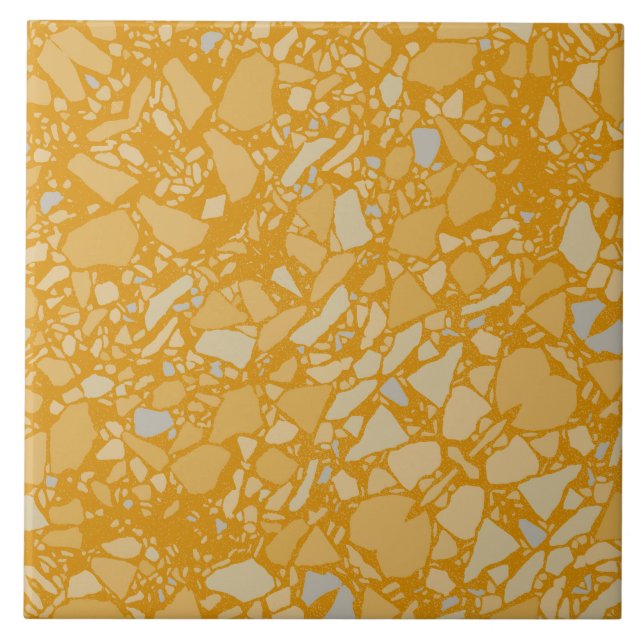 Modern Elegant Dark Mustard Terrazzo Effect Tile (Front)