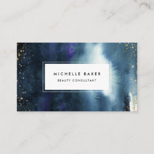 Modern & Elegant Dark Navy Blue Watercolor Business Card
