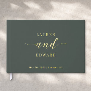 Modern Elegant Dark Sage and Gold Wedding Guest Book