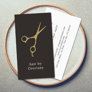 Modern Elegant Dark Scissor Hair Stylist Business Card